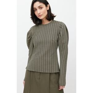 Beaufille Cursa Old Money Textured Knit Puff Sleeve Blouse Small Green Academia